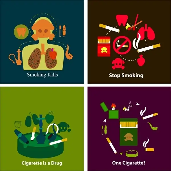 smoking warning banners illustration with various symbols