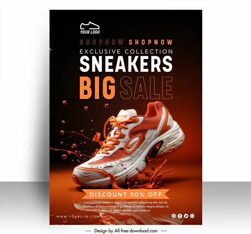 sneakers advertising poster template dynamic splashing paint