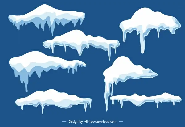 snow cap icons white flat sketch melting shapes