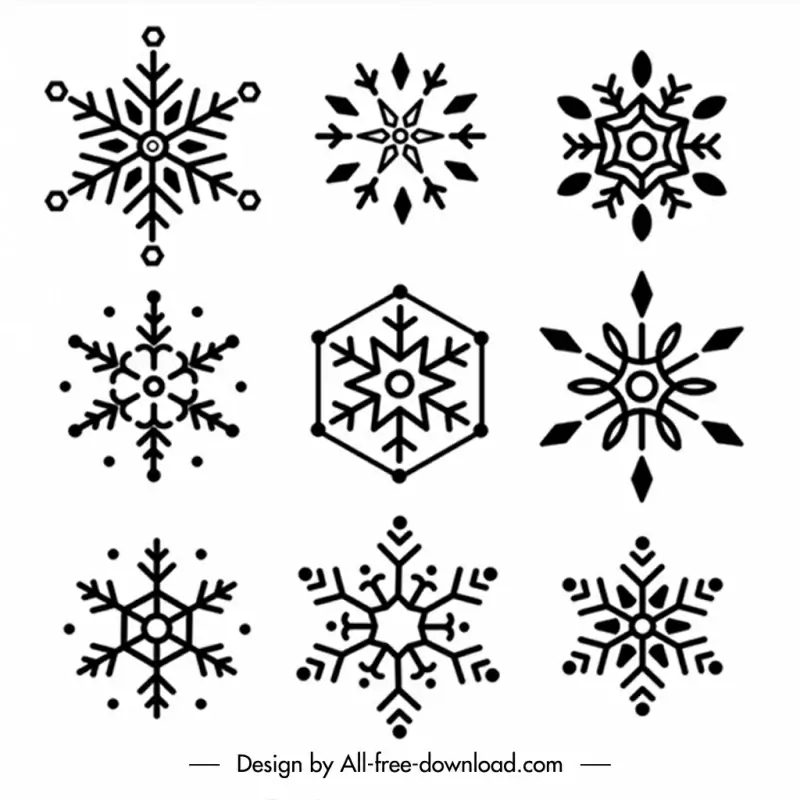 snowflakes brushes design elements flat classic symmetric shapes 