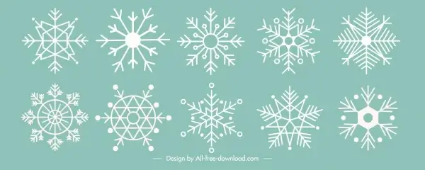 snowflakes icons classic flat symmetric shapes