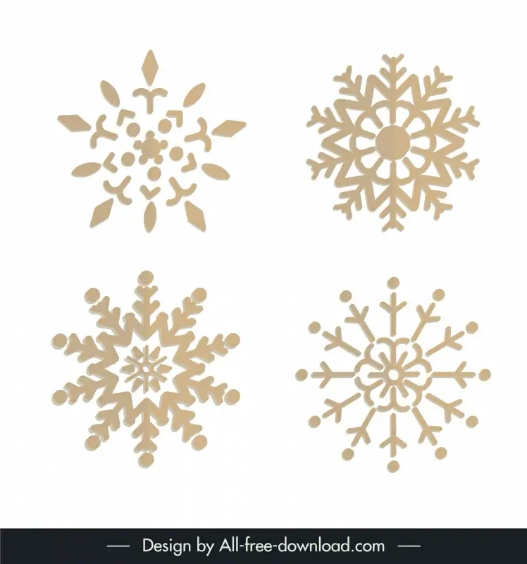  snowflakes sets design elements flat symmetric flora leaf shapes outline 