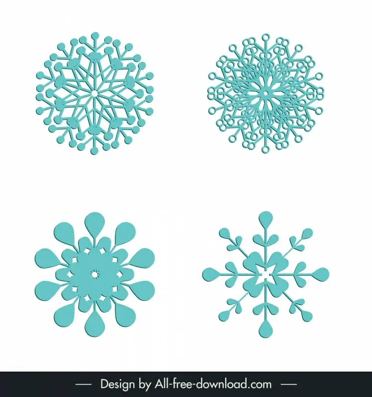  snowflakes sets for christmas winter icons flat symmetrical paper cut outline 
