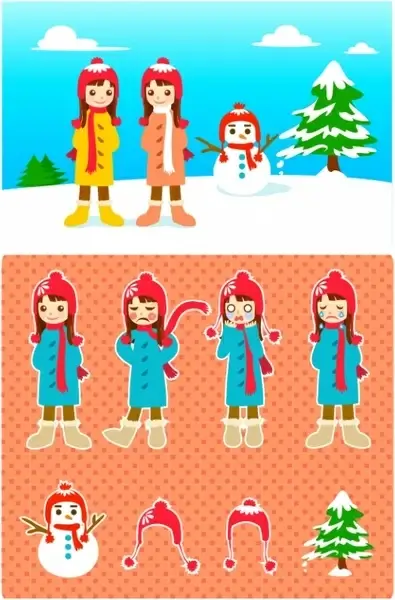 snowman and the little girl vector