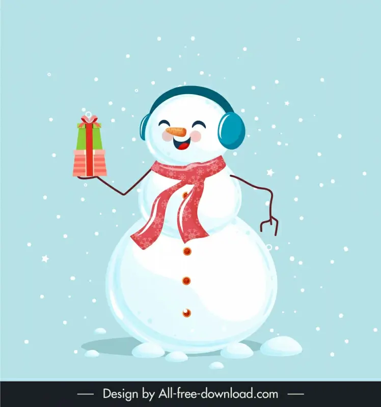 snowman with gift for you icon cute stylized cartoon sketch