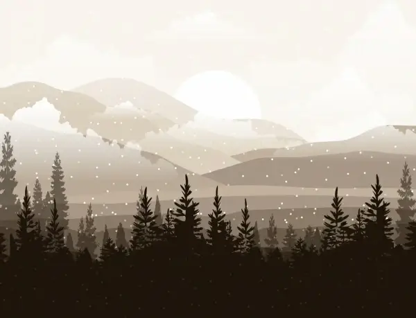 snowy landscape drawing dark design trees mountain icons