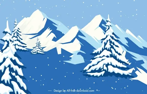 snowy mountain scene background white blue decor
