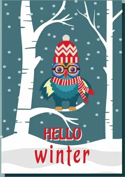 snowy winter background stylized owl icon