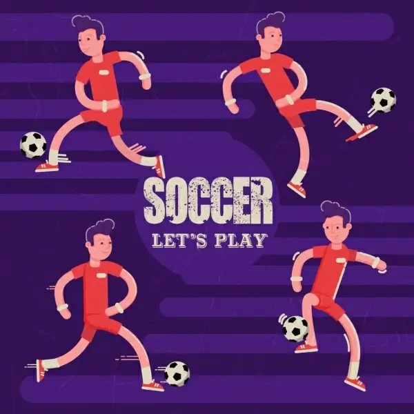 soccer banner male players icons cartoon design