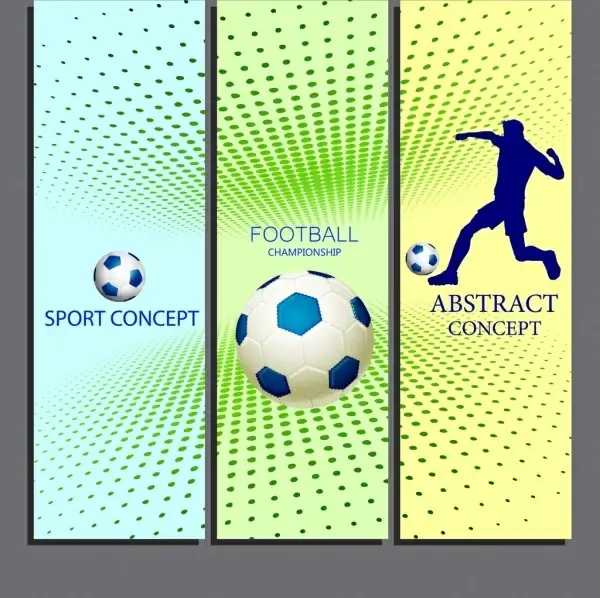 soccer banner sets 3d design player ball icons