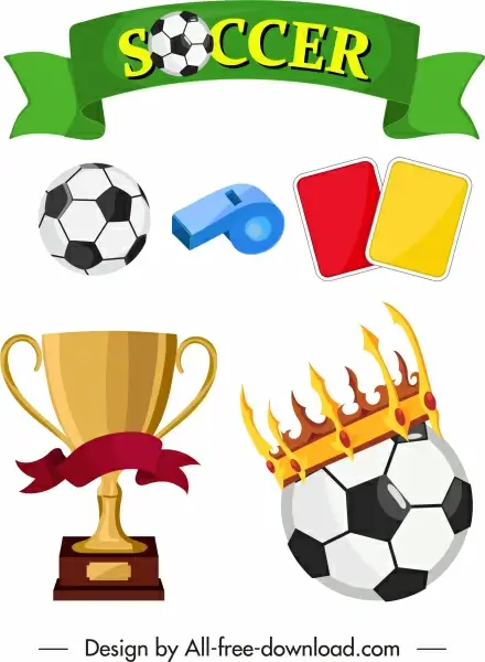 soccer design elements colorful object symbols sketch