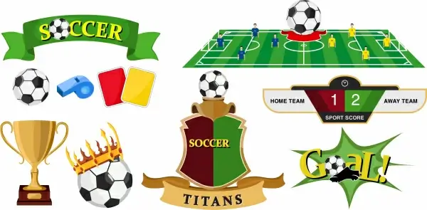 soccer design elements colorful symbols sketch