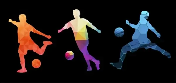 soccer player icons collection colorful silhouette poly decoration