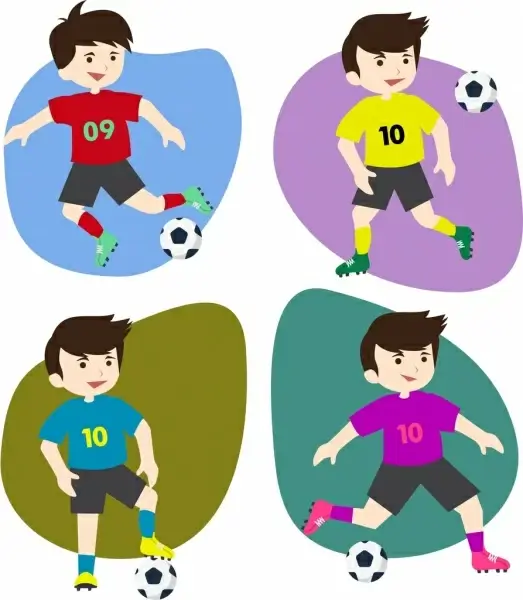 soccer player icons collection various colorful flat isolation