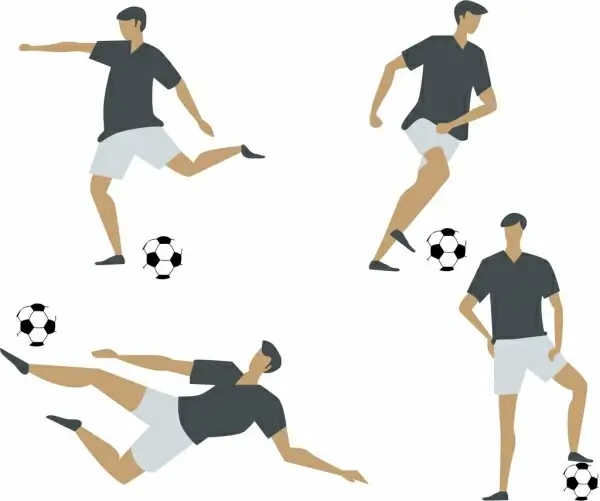 soccer player icons collection various postures design
