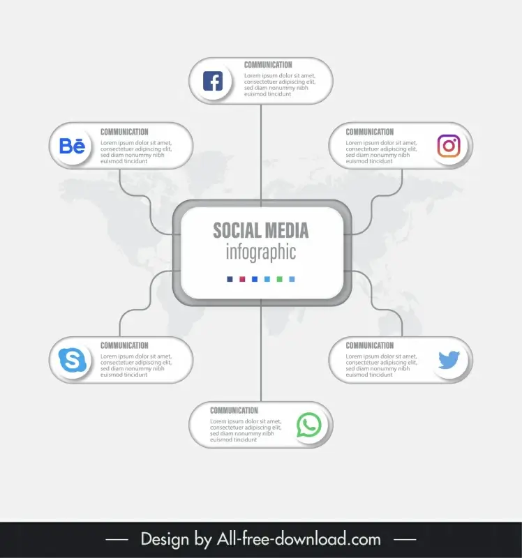 social media infographic template flat world map text box