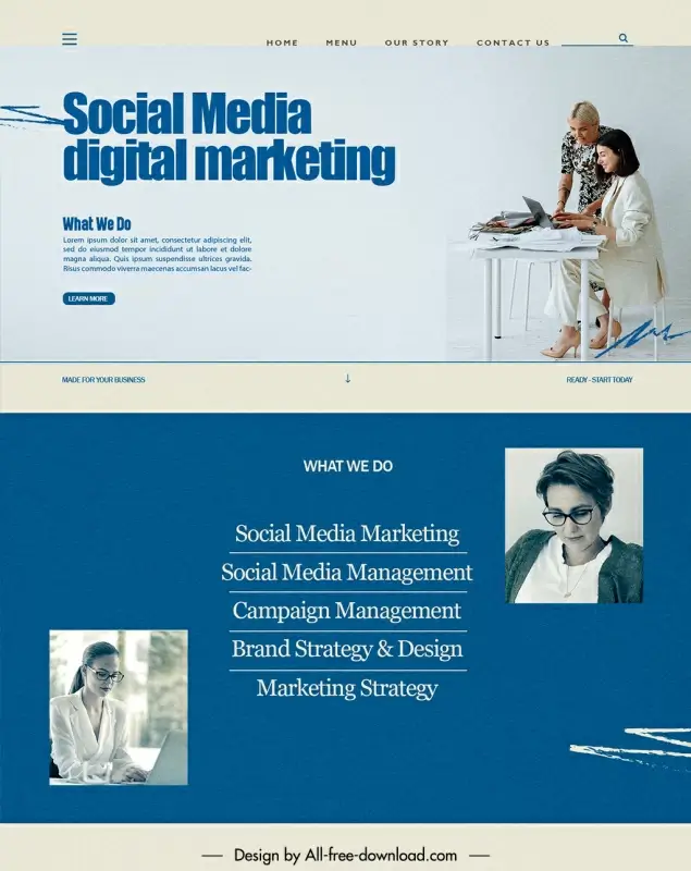 social media marketing webpage template elegant modern realistic design 