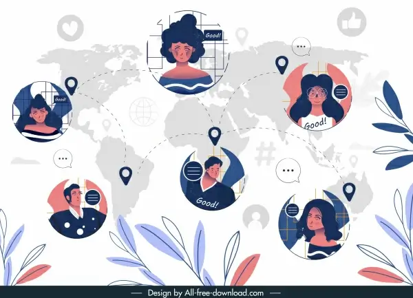 social media network background human avatar global map