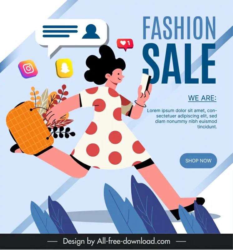 social network advertising poster template flat dynamic shopper 