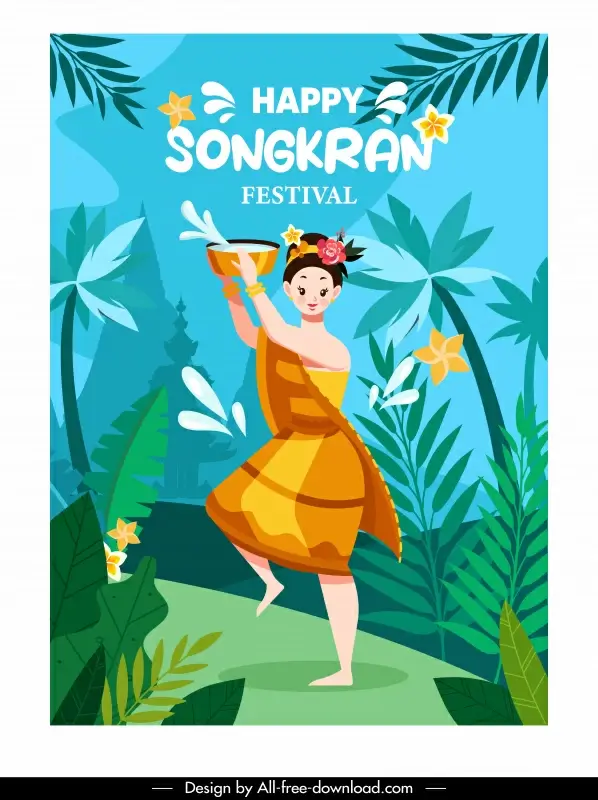 songkran festive poster template cute cartoon