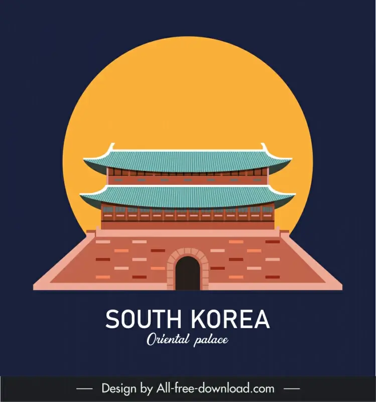 south korea oriental palace poster template flat classical symmetric outline 