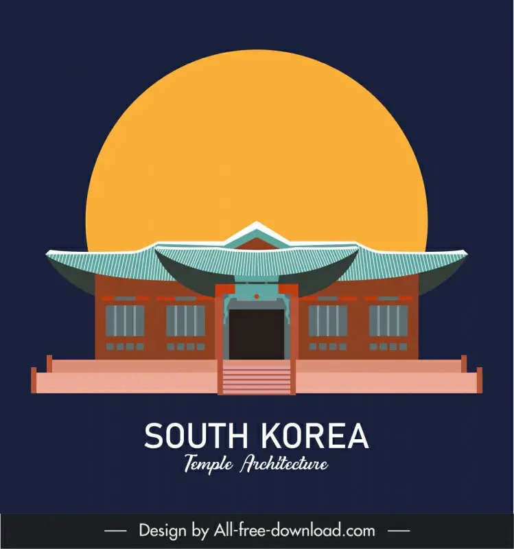 south korea temple architecture advertising poster template flat symmetric classical design 