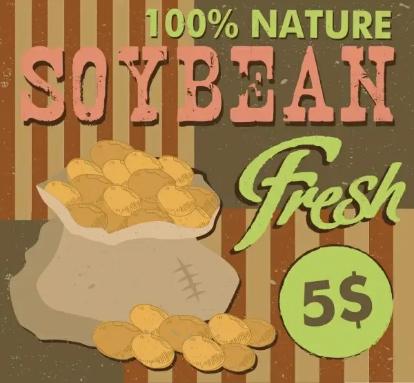 soybean advertisement peas bag icon retro design