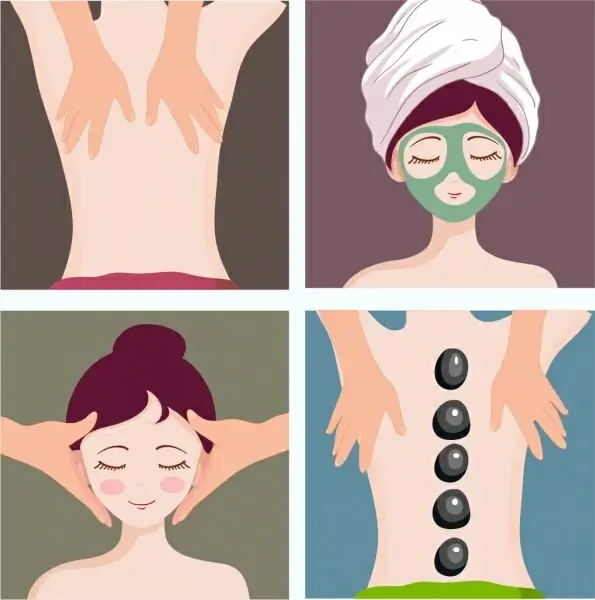 spa background sets caring lady icon cartoon character