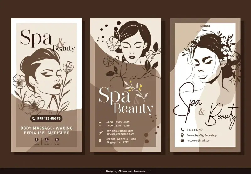 spa  beauty banners templates collection handdrawn retro