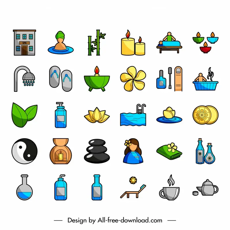 spa icon sets colored flat symbols outline 