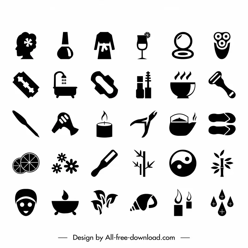 spa icon sets flat black white silhouette symbols sketch