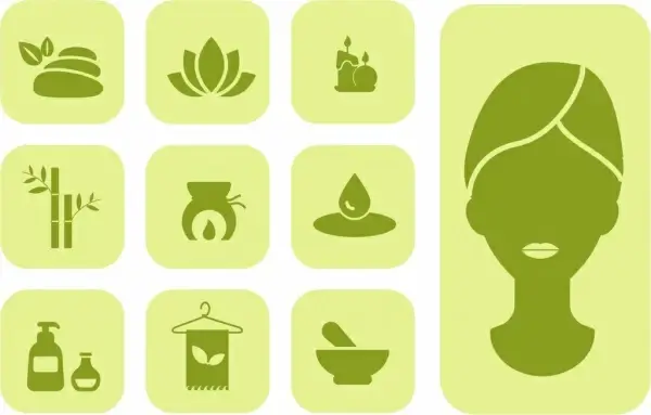 spa icons design elements various symbols dark silhouettes