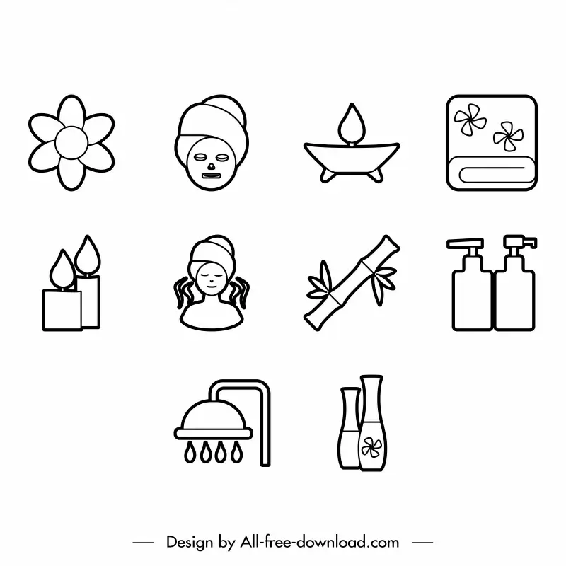 spa icons sets black white handdrawn symbols outline