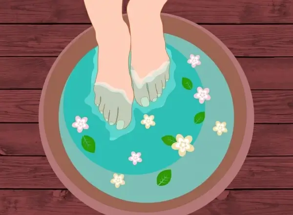 spa theme feet soaking in herbal water decoration