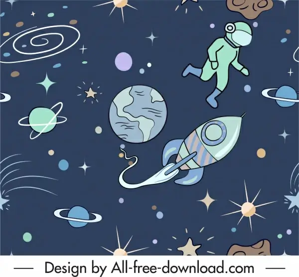 space background planets rockets astronauts sketch