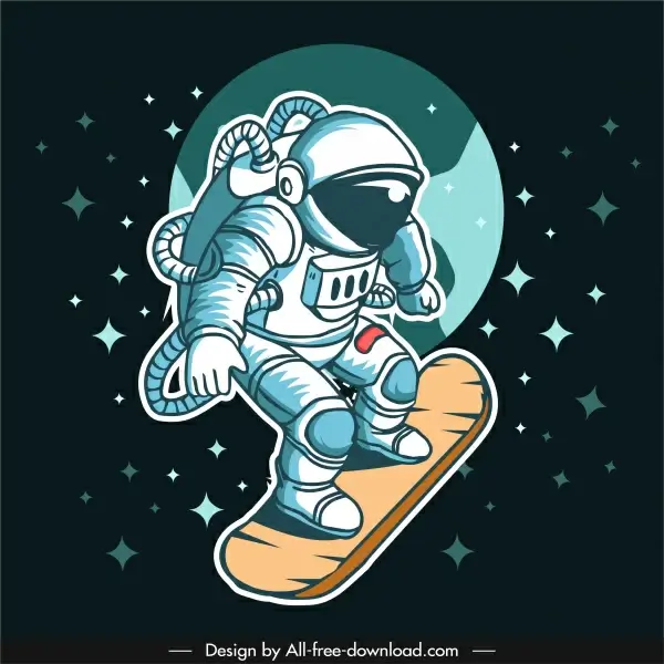 space background skateboarding astronaut icon cartoon sketch