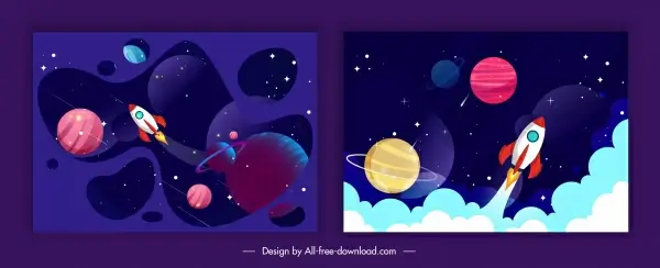 space backgrounds dark colorful planets spaceships decor