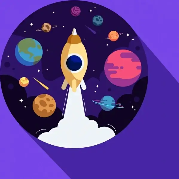 space exploration background rocket planets icons circle layout