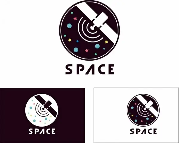 space logo sets satellite stars icons isolation