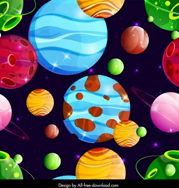 space pattern template colorful planets icons decor