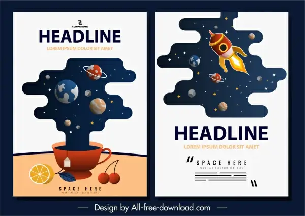 space poster templates colorful planets spaceships decor
