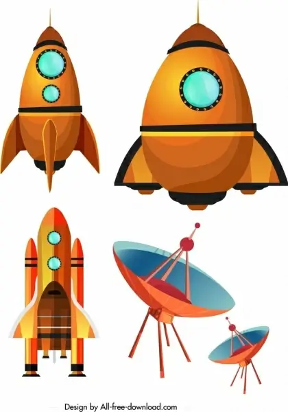 space science design elements spaceship satellite icons