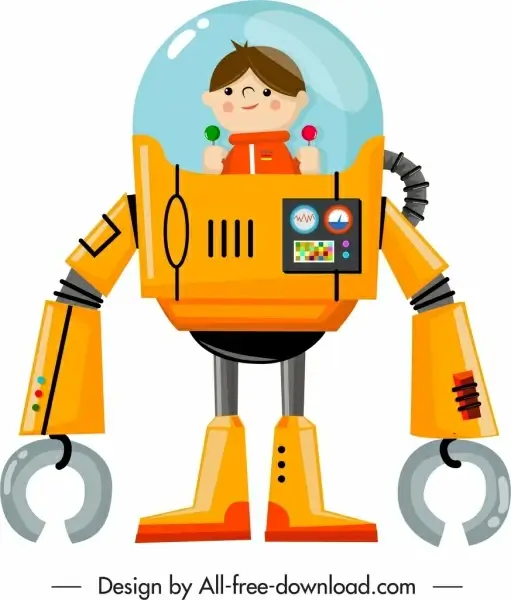 spaceman robot icon colored cartoon design