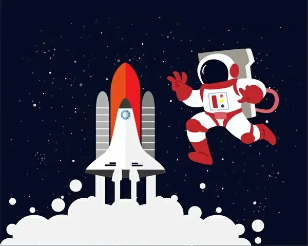 spaceship and astronaut vector design