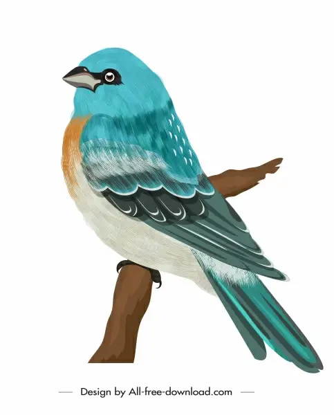 sparrow icon blue decor classical perching sketch