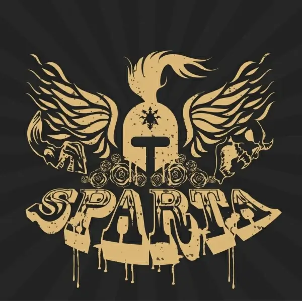 sparta banner 3d retro texts helmet wings icons
