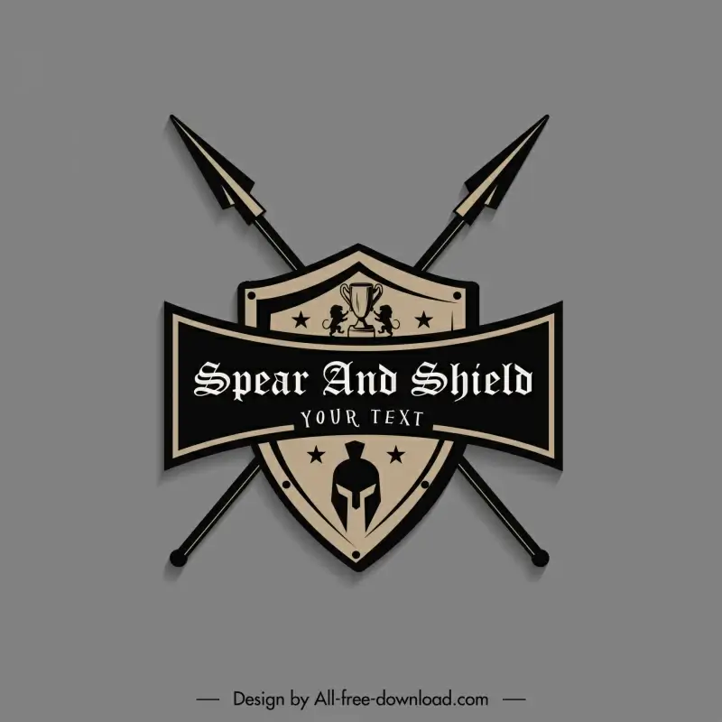 spear and shield logo template retro dark symmetric design
