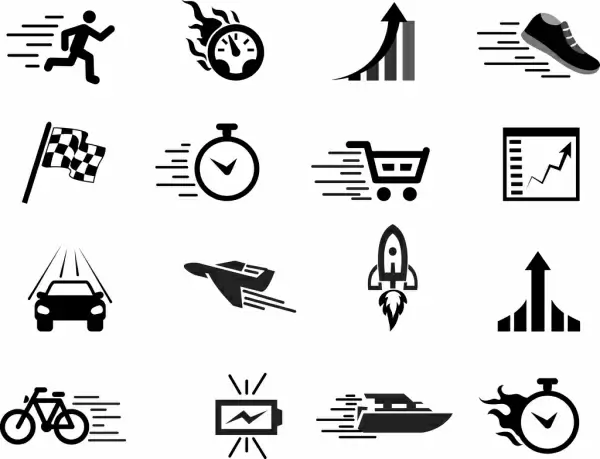 speed design elements various black white flat icons