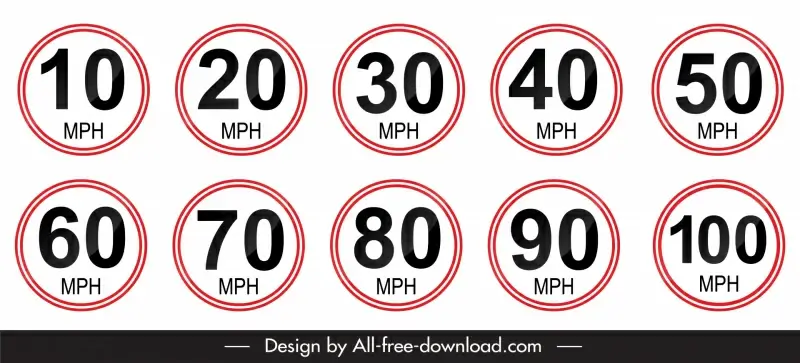speed limit sign board templates flat isolated circle texts number design 