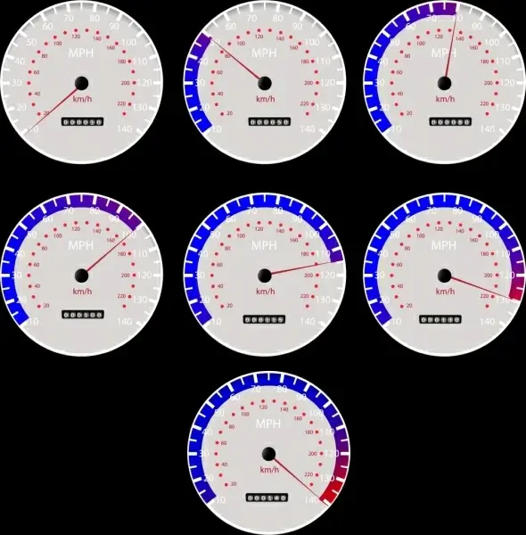 speedometer icons collection flat round design